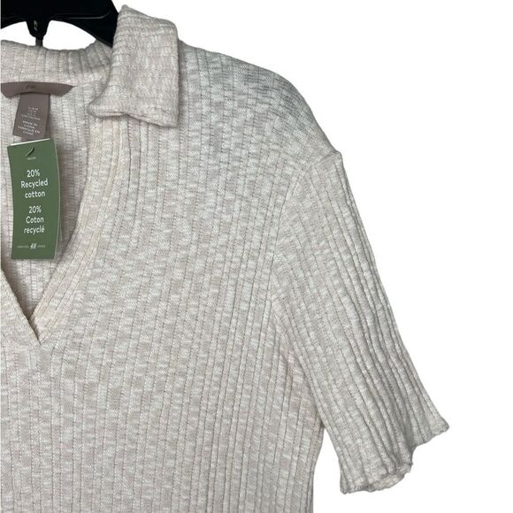 H&M Natural White Short Sleeve Collared Ribbed Dress Size Medium - Picture 5 of 9
